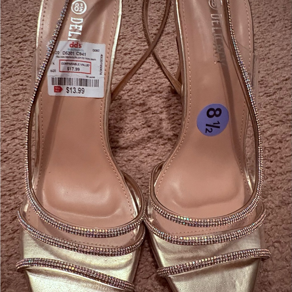 Delicacy Shimmering Gold Strappy Heels